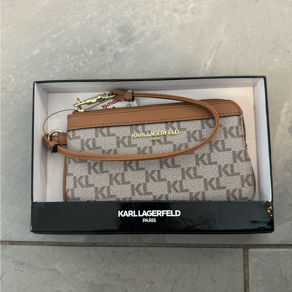 NWT: Karl Lagerfeld Beige and Brown Wristlet